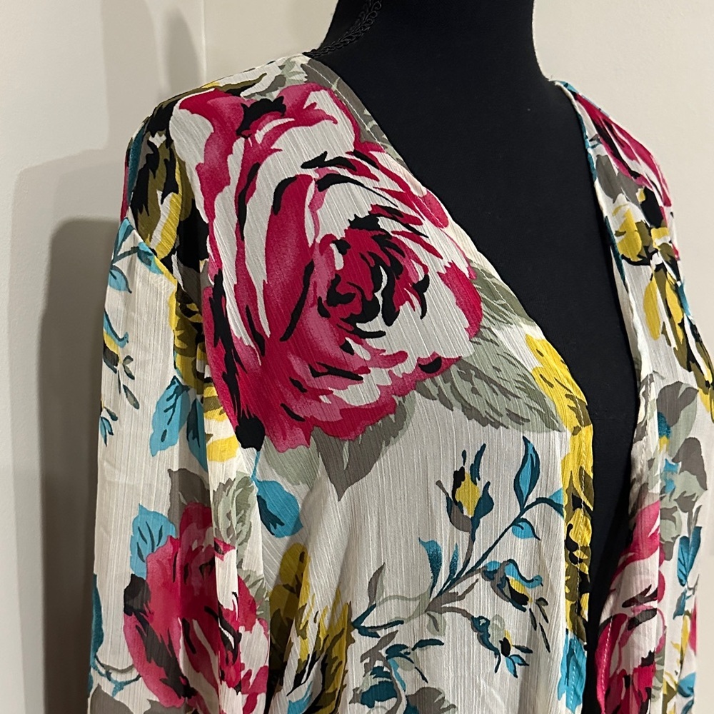 *BAND OF GYPSIES* Multicolor Floral Tie-Front Sheer Duster Robe Size XL - Picture 4 of 9